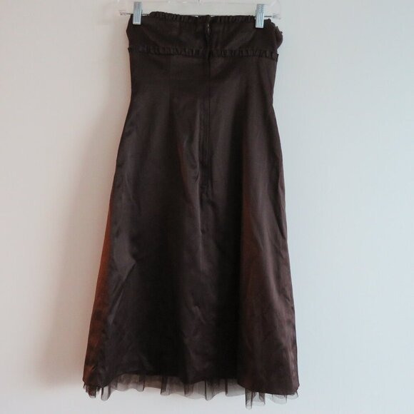 VINTAGE Y2K RW & CO Espresso Brown Satin Sweetheart Tulle Dress Goth - Size US 0 - Picture 9 of 15